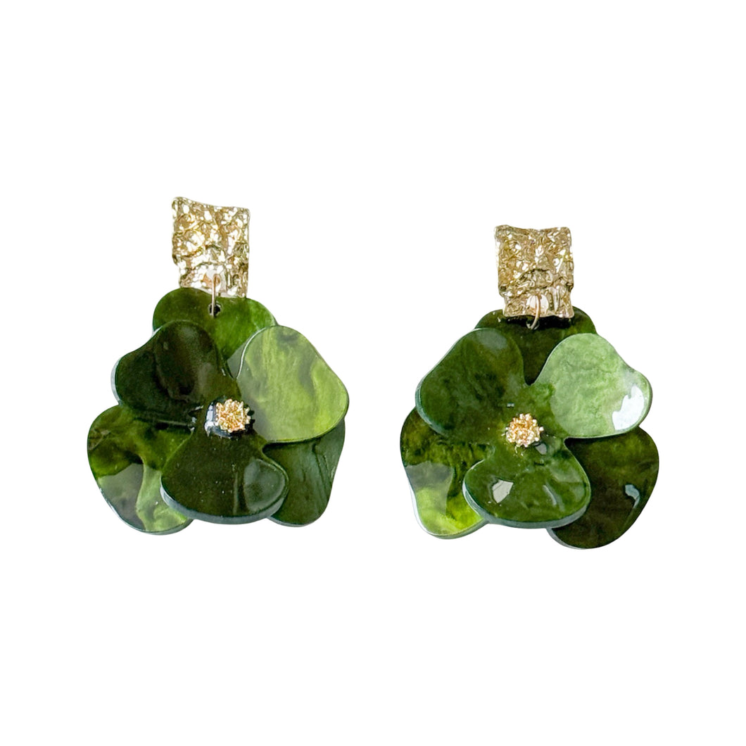 Resin Flower Earrings | Green