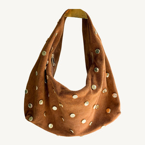 Modena Suede Gold Shoulder Handbag | Camel