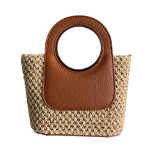 Load image into Gallery viewer, Arianna Raffia and Leather Handbag | Cognac
