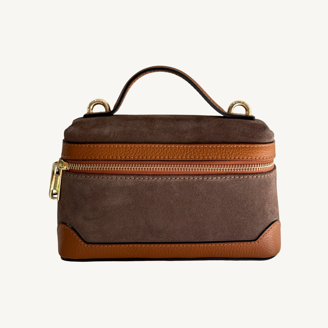 Perugia Suede and Leather Handbag | Coffee and Brown