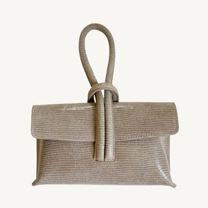 Wristlet Leather Handbag | Beige Snakeskin