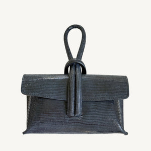 Wristlet Leather Handbag | Navy Snakeskin