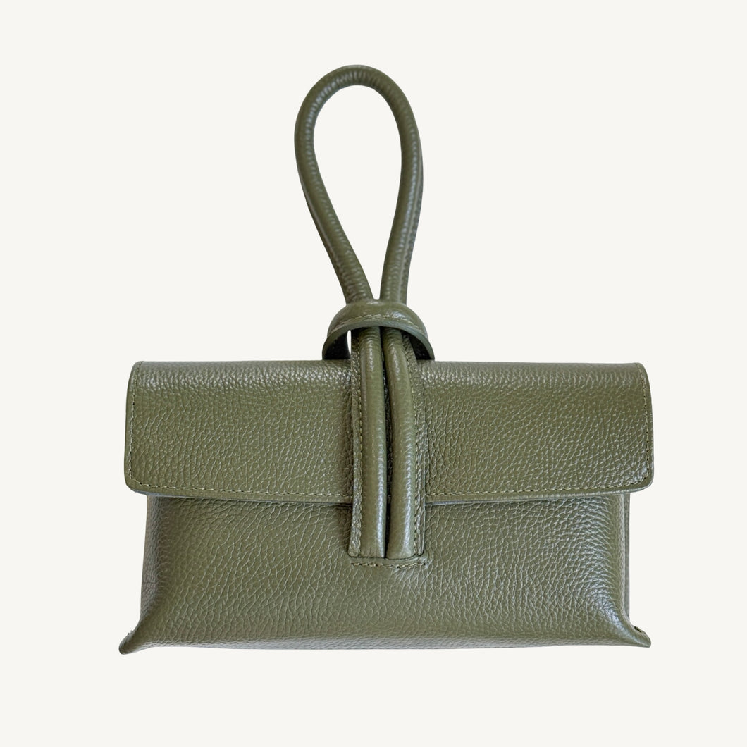 Wristlet Leather Handbag | Olive