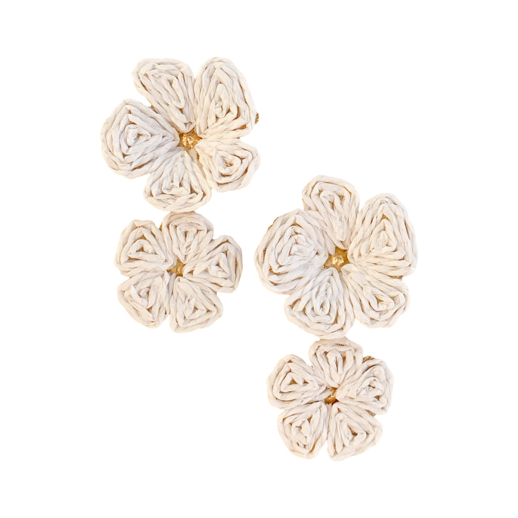 Amanda White Raffia Flower Earrings