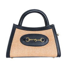 Cargar imagen en el visor de la galería, Donatella Raffia &amp; Leather with Horsebit Detail Handbag | Black
