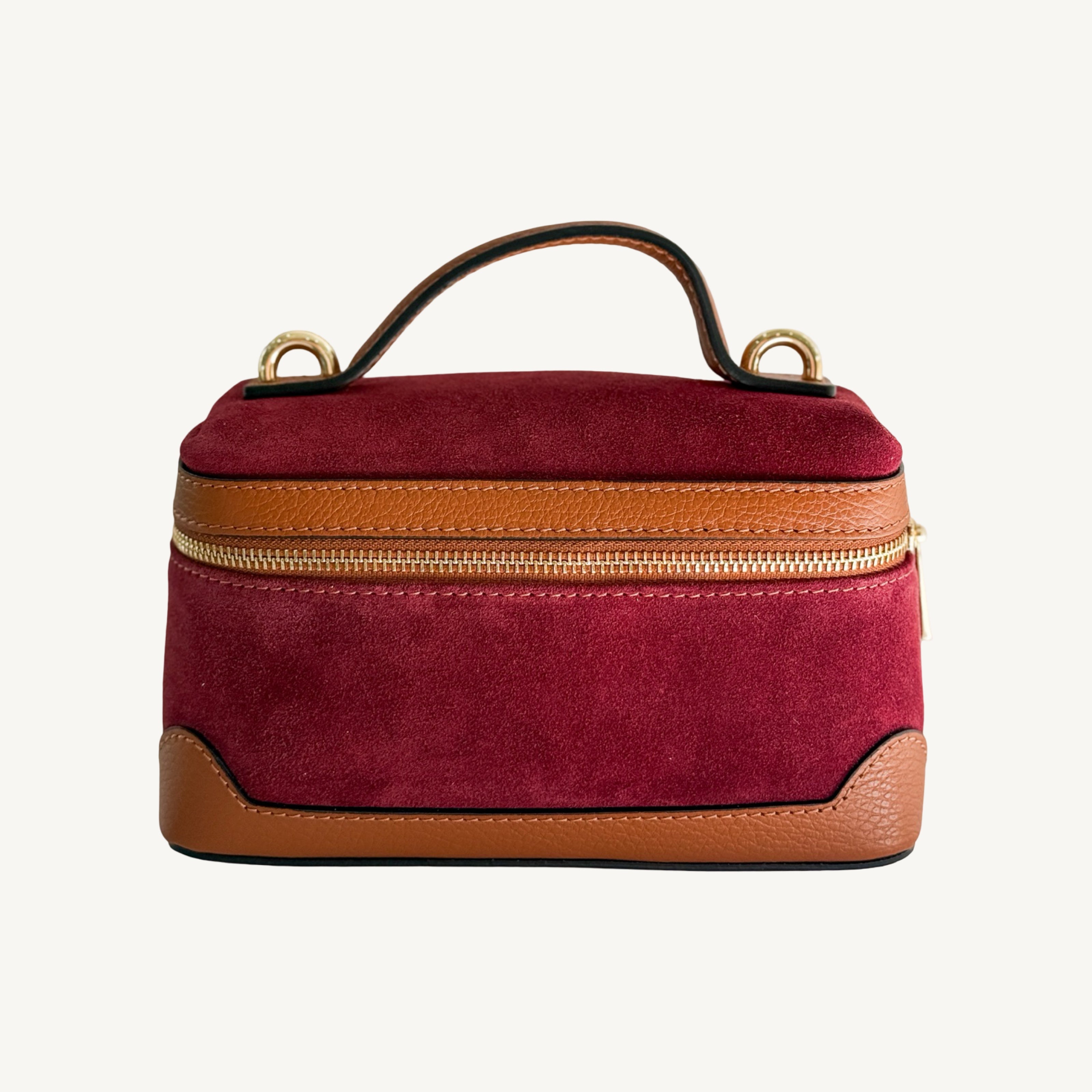 Perugia Suede and Leather Handbag | Red Burgundy and Brown