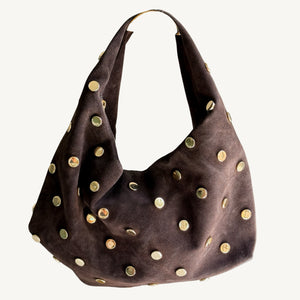 Modena Suede Gold Shoulder Handbag | Chocolate