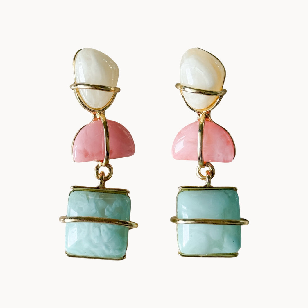 Jessica Stones Earrings | Pink a& Teal