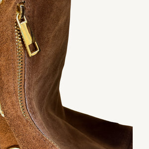 Modena Suede Gold Shoulder Handbag | Camel