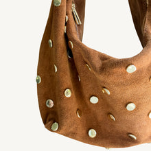 Load image into Gallery viewer, Modena Suede Gold Shoulder Handbag | Camel
