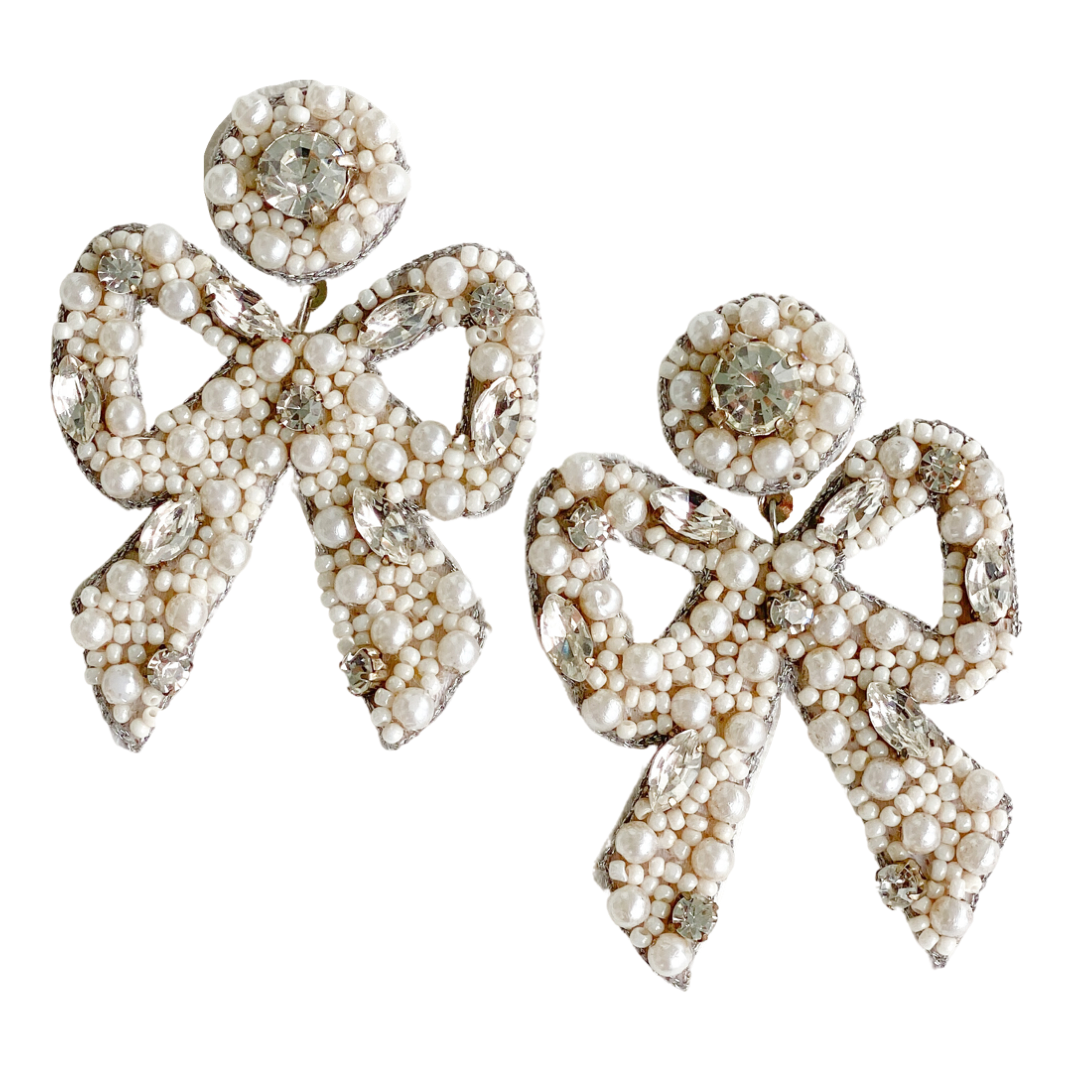 HayleyBeaded Bow Earrings | White Pearl – Gaby & Grace