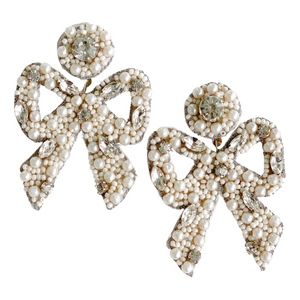 HayleyBeaded Bow Earrings | White Pearl