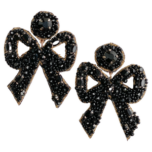 Hayley Beaded Bow Earrings | Black