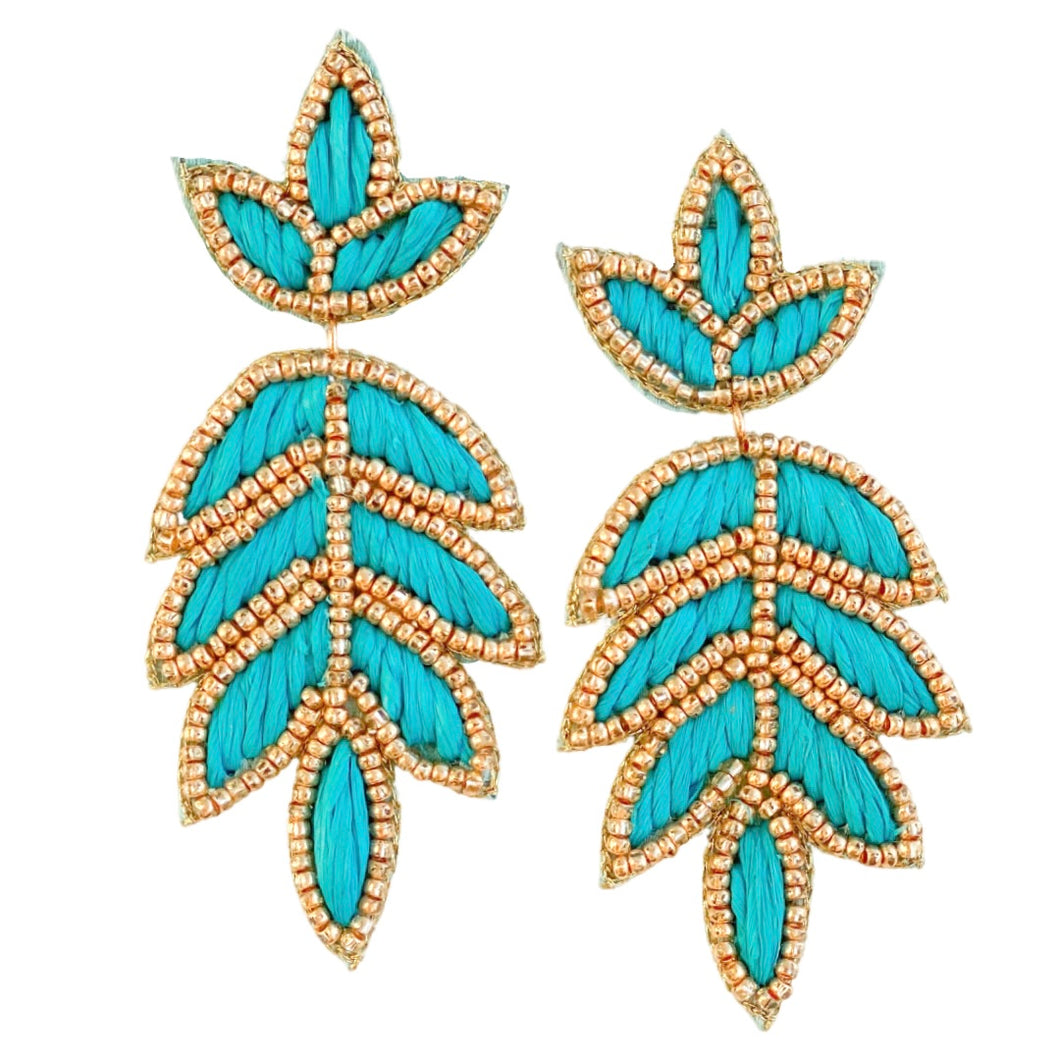 Lilly Raffia Earrings | Turquoise & Gold