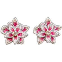 Load image into Gallery viewer, Dahlia Pink &amp; White Flower Earrings
