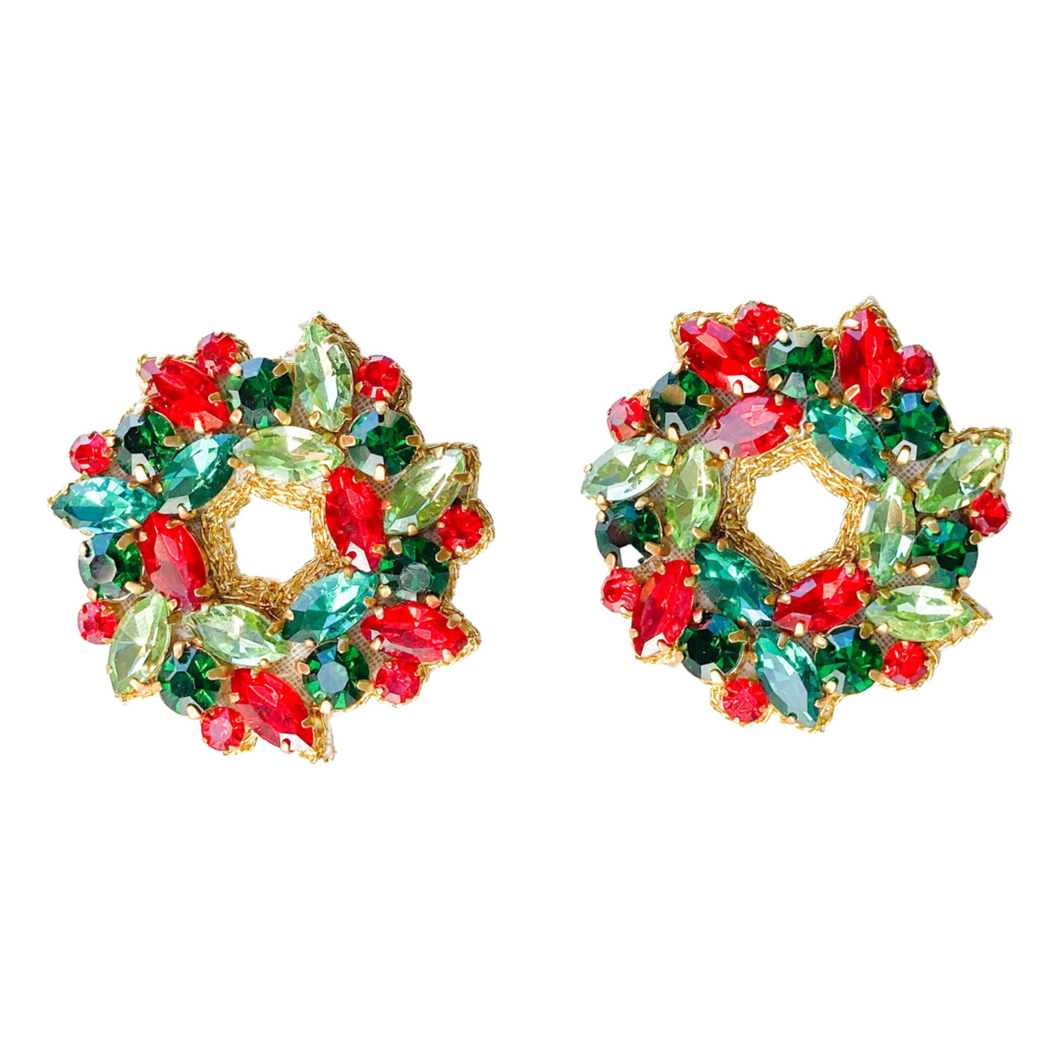 Holiday Wreath Earrings | Red & Green