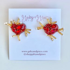 Dainty Starburst Heart Stud Earrings | Red