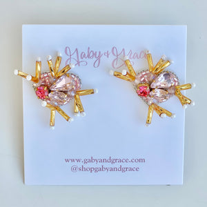 Dainty Starburst Heart Stud Earrings | Pink