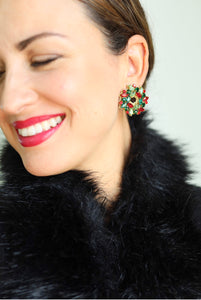 Holiday Wreath Earrings | Red & Green