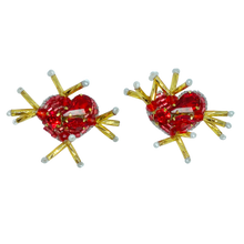 Load image into Gallery viewer, Dainty Starburst Heart Stud Earrings | Red
