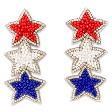 Charger l&#39;image dans la galerie, Boucles d’oreilles patriotiques étoiles rouges, blanches et bleues
