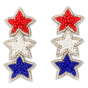 Boucles d’oreilles patriotiques étoiles rouges, blanches et bleues