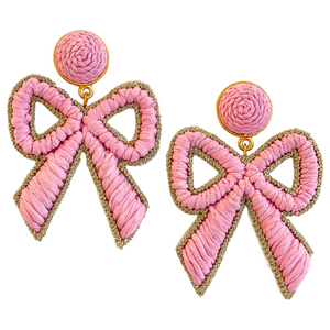Bow Raffia Earrings | Light Pink
