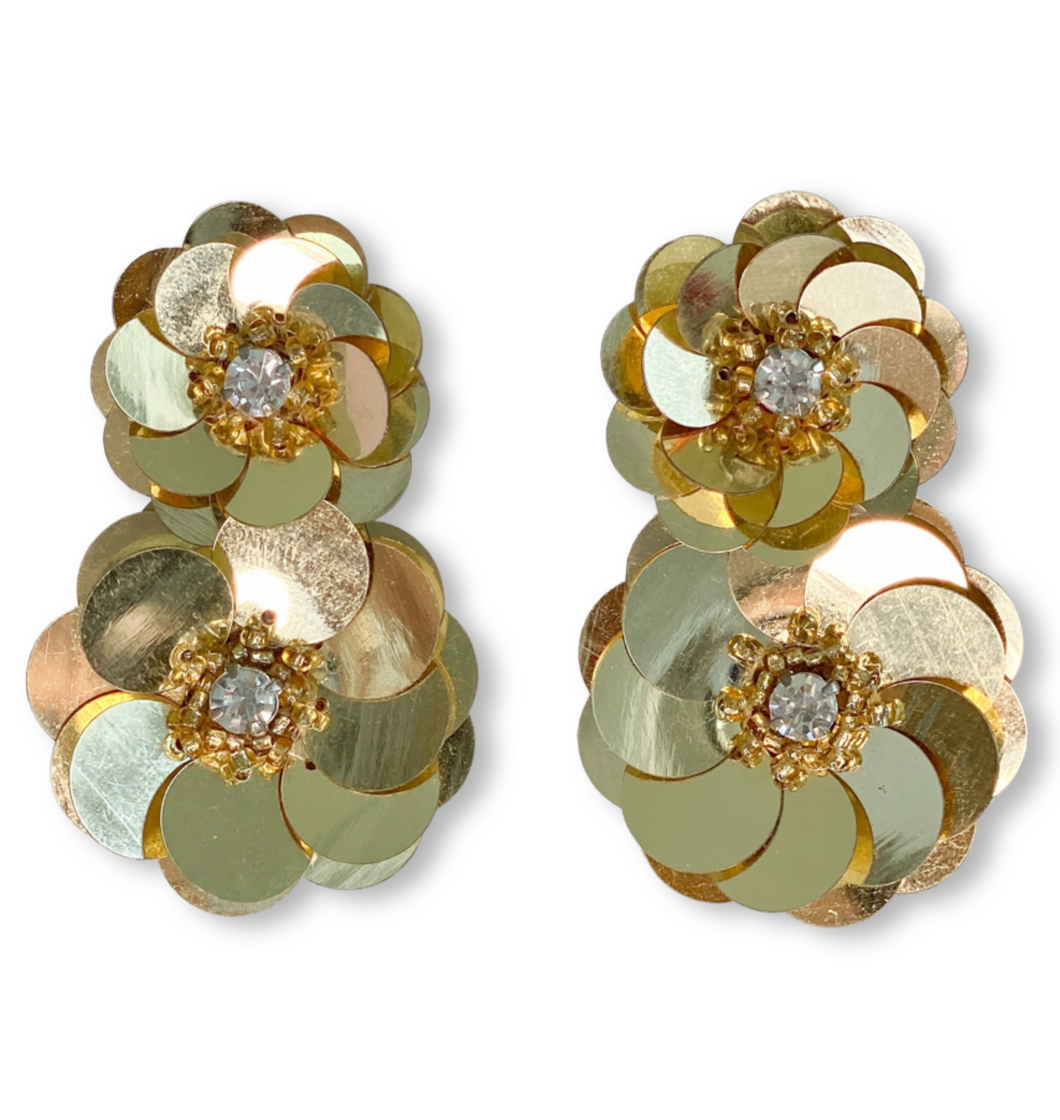 Bloom Sequin Flower Earrings | Gold
