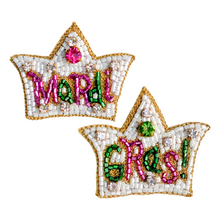 Load image into Gallery viewer, Mardi Gras Queen Crown Earrings
