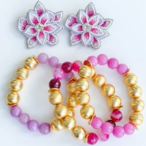 Dahlia Pink & White Flower Earrings