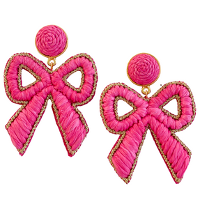 Bow Raffia Earrings | Pink Flamingo