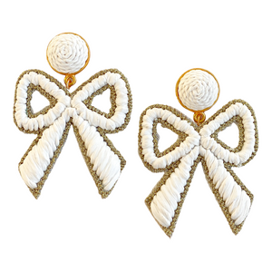 Bow Raffia Earrings | White