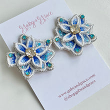Load image into Gallery viewer, Julia Blue &amp; White Flower Earrings
