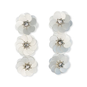 Boucles d'oreilles triples fleurs à sequins Bloom | Blanc
