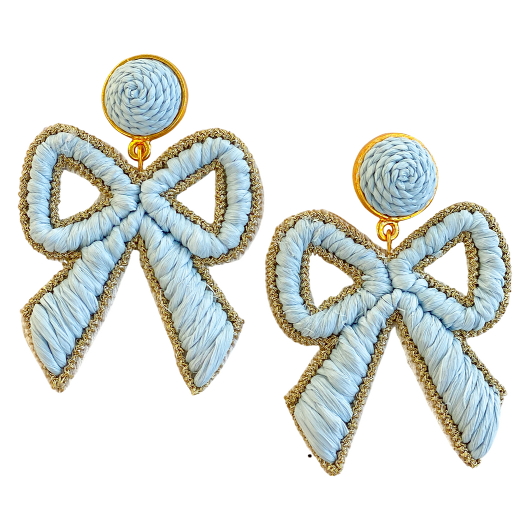 Bow Raffia Earrings | Carolina Blue