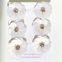 Load image into Gallery viewer, Bloom Sequin Triple Flower Earrings | White
