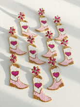 Load image into Gallery viewer, Pink Heart Cowgirl Boot Earrings
