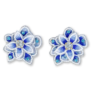 Boucles d'oreilles Julia fleurs bleues et blanches