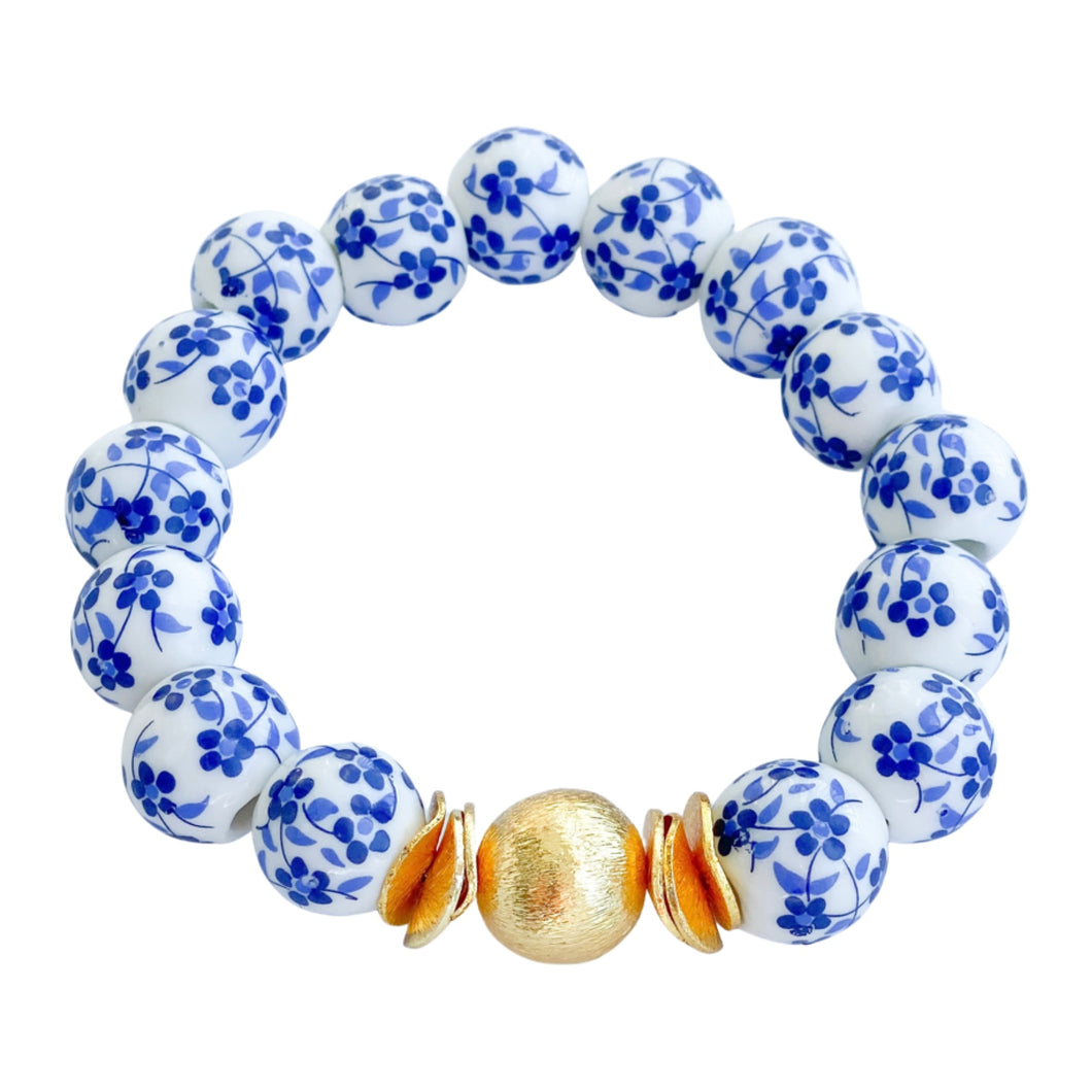 Candace Bracelet White & Blue Flowers | 12mm