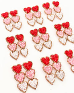 Boucles d'oreilles Saint-Valentin triple cœur